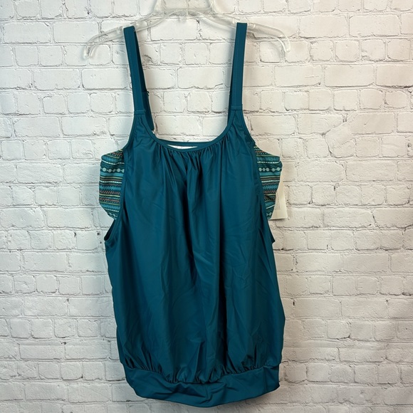 BloomChic Teal Bandana Patchwork Gathered Cut Out Tankini Top Plus Size … - Picture 2 of 6
